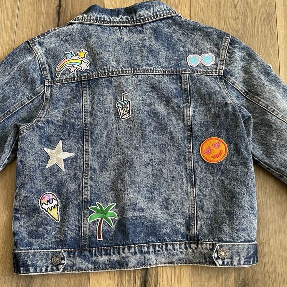 Lola and The Boys Women’s Large All About The Patch Denim Jacket Colorful EUC - Picture 11 of 11